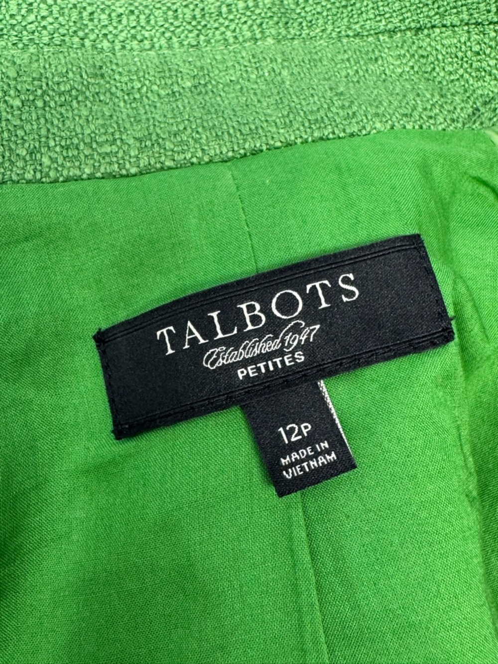Talbots Blazer Womens 12P Green Linen Blend Open Front Lined Career Jacket F1 - Picture 3 of 4